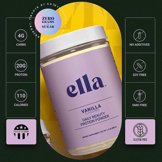 Naked Nutrition Ella Vanilla Collagen Protein Powder for Women - Daily Beauty Protein Powder with Grass-Fed Collagen Peptides - Non-GMO, Gluten-Free, No Artificial Sweeteners - 20 Servings