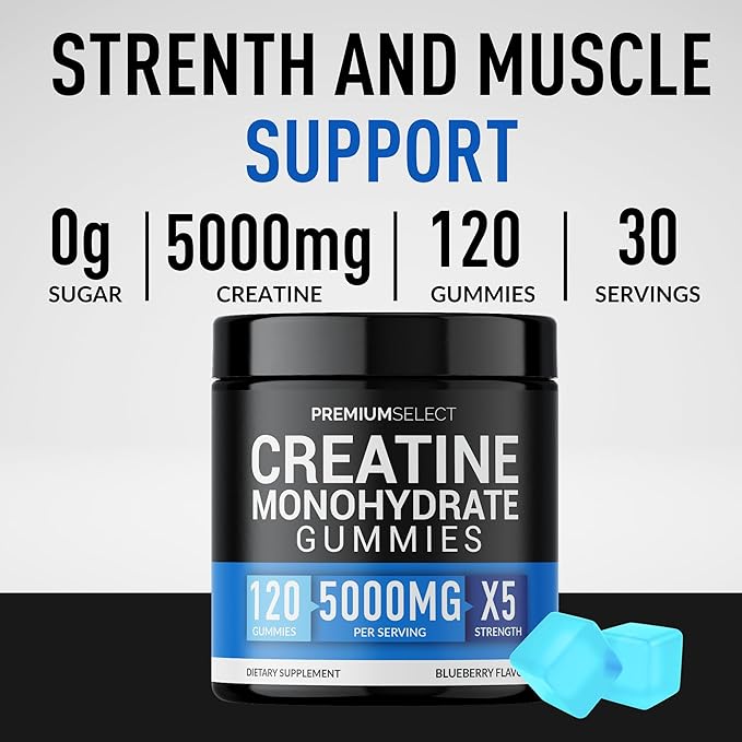 Creatine Gummies for Men & Women 5g Sugar Free - 120 Chewable Creatine Monohydrate Gummies for Muscle Strength, Muscle Builder, Energy Boost, Booty Gain, Pre-Workout & Recovery Supplement Gummy Chews