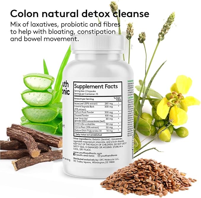 Youth & Tonic 15 Day Colon & Kidney Cleanse – Full Body Detox Pills for Bloating, Gut, Bladder, Urinary Tract & Kidney Flush Support – Senna & Cranberry Herbal Supplement, 60 Pills for Men & Women