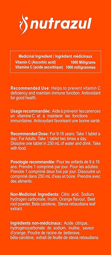nutrazul Vitamin C 1000mg Effervescent Tablets- Orange 20’s (Pack of 3) | Gluten Free, Lactose Free, Sugar Free & Preservative Free
