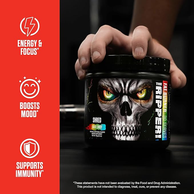 JNX SPORTS The Ripper! Shredding Thermogenic Fat Burner - Sour Candy 30 Servings | Advanced Fast Acting Stim Thermogenesis, Appetite Suppressant for Men & Women