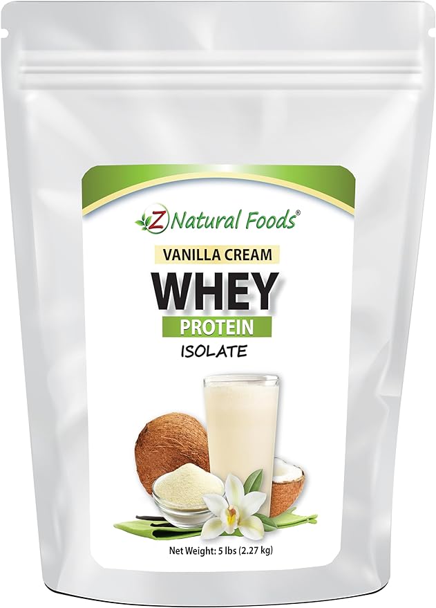 Z Natural Foods Vanilla Cream Whey Protein Isolate, Nutrition-Rich, Flavorful Protein Powder for Heart Health and Immunity, Great in Tea, Coffee, Smoothie, Non-GMO, Gluten-Free, Kosher, 5 lbs