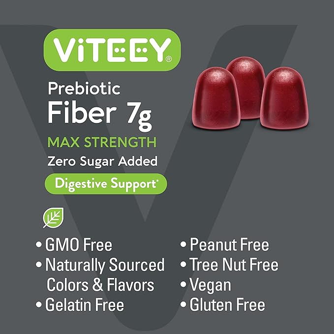 Prebiotic Fiber Gummies for Adults, 7g - Zero Sugar Added - Fiber Supplement Gummies for Digestive Health Regularity & Natural Weight Support - Vegan, Gelatin Free - Chewable Fruit Flavored Gummy
