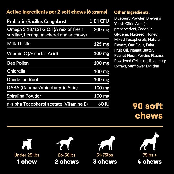 Kayode Doggie Detox - Dog Itching Skin Relief & Skin Soother | Helps Reduce Inflammation Causing Itching & Excessive Shedding. Improve Gut Immunity with 1 BIl CFU Probiotics, Omegas, & Bee Pollen.