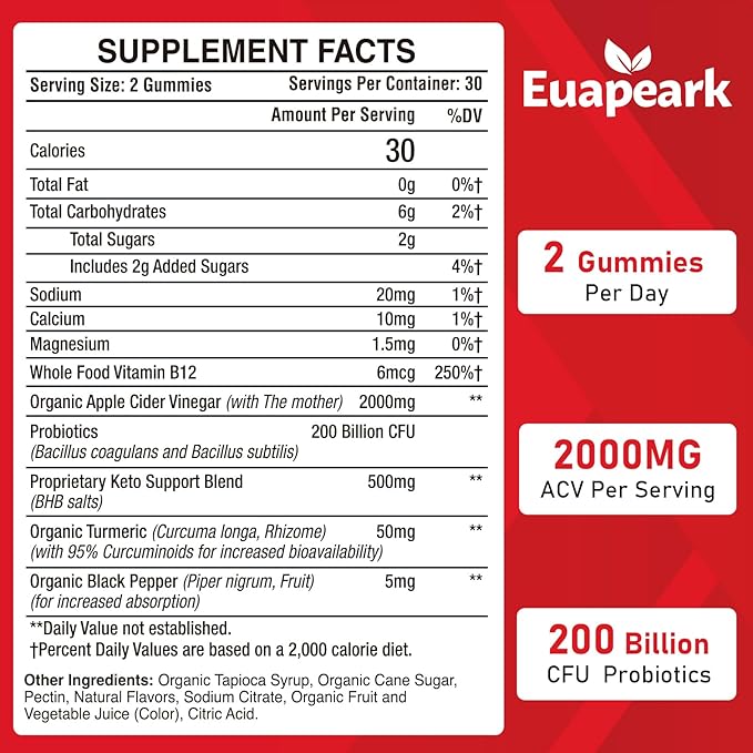 Apple Cider Vinegar Gummies, Keto ACV Gummies with Probiotics, Vitamin B12 & Keto Support, 2000 mg ACV Gummies with Mother for Digestion, Metabolism, Cleanse & Detox Diet, Vegan, Low Sugar, 720 Counts