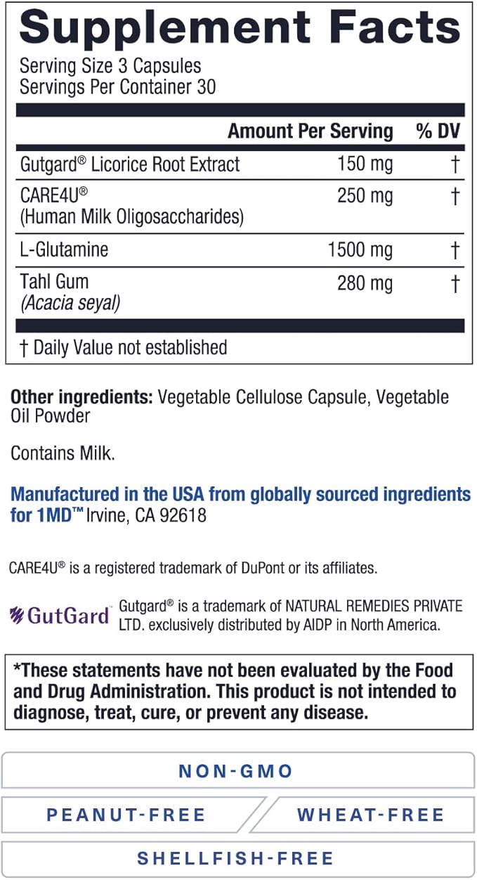 1MD Nutrition GutMD - L-Glutamine and Prebiotic for Gut Integrity | Promote Digestive Tract Health | 90 Capsules (2-Pack)