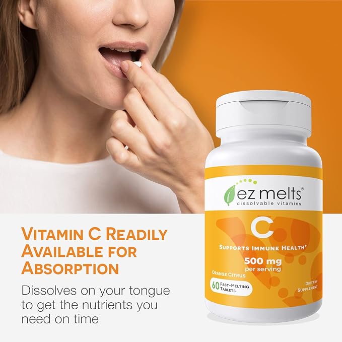 EZ Melts Dissolvable Vitamin C 500 mg, Sugar-Free, 1-Month Supply