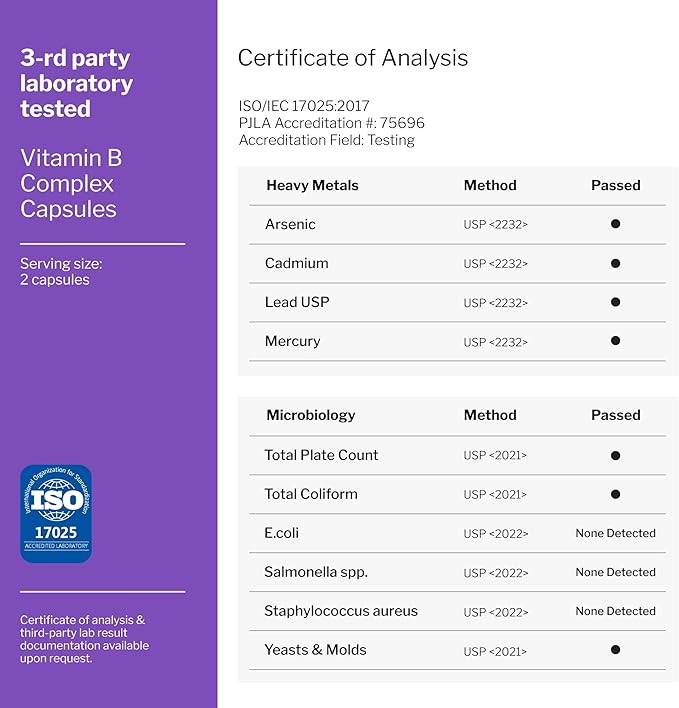 Vitamin B Complex Capsules - B Vitamins: B1 B2 B3 B5 B6 B7 B9 B12, Biotin, Folic Acid, Vitamin C for Energy & Immune Support Supplement, Super B-Complex for Women & Men's Nervous System, 60 Capsules