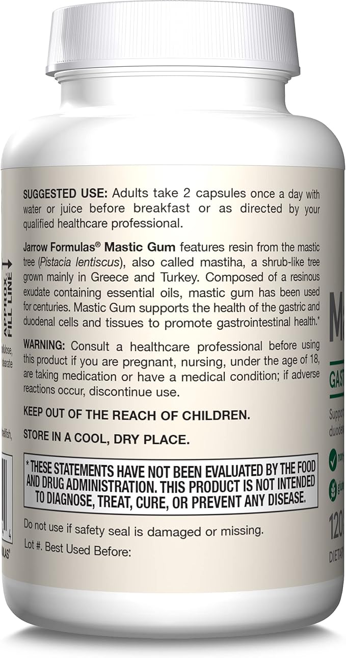 Jarrow Formulas Mastic Gum 1000 mg, Dietary Supplement for Gastrointestinal Health Support, 120 Veggie Capsules, 60 Day Supply, Pack of 12
