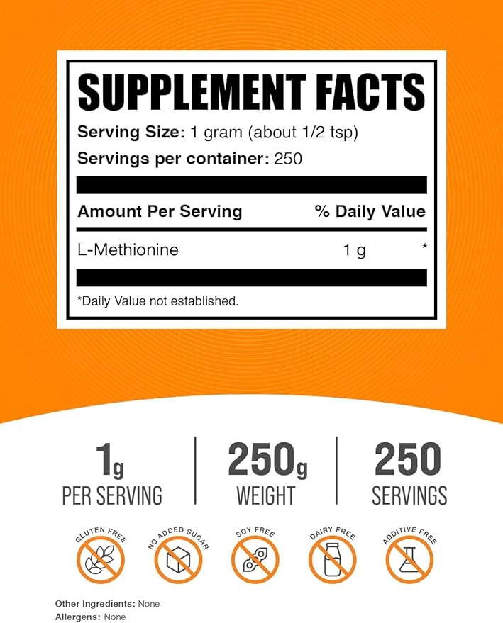 BulkSupplements.com L-Methionine Powder - Amino Acids Nutritional Supplements - Choline Supplements - Antioxidants Supplement - L Methionine 1000 mg Powder (250 Grams - 8.8 oz)