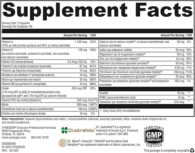 XYMOGEN ActivNutrients Without Copper & Iron - Multimineral Multivitamin for Men + Women with Folate, B12, Zinc and Vitamin C, Beta Carotene, Selenium Supplement - Daily Multivitamin (120 Capsules)