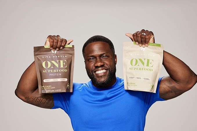 VitaHustle ONE - Superfood Meal Replacement Powder, Plant Based Protein Shake Powder, Vegan. 86 Superfoods, Vitamins, & Minerals, Ashwagandha, Adaptogens. Founded by Kevin Hart. (Chocolate & Vanilla 2-Pack)