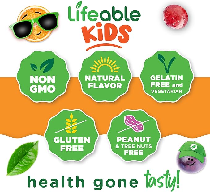 Lifeable Kids Calcium Gummies with Vitamin D3 | 500 mg Calcium with Vitamin D3 1000 IU | Great Tasting Calcium Supplement for Kids | for Bone Health and Teeth Growth | 60 Gummies