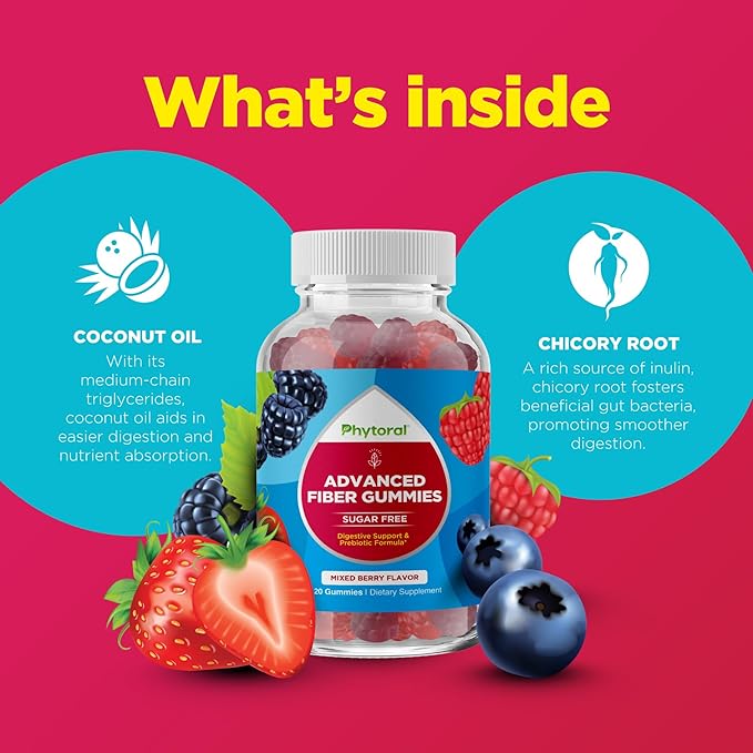 Fiber Gummies for Adults Sugar Free - Prebiotic Fiber Supplement Gummies for Digestive and Immune Support - Tasty High Fiber Non GMO Vegan Kosher Gluten and Sugar Free Gummies Vitamins for Adults