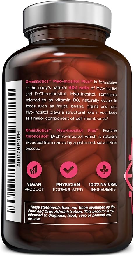 OmniBiotics Myo-Inositol Plus & D-Chiro Inositol Supplement - Natural Myo Inositol Supplements with 40:1 Myo-Inositol Ratio - 120 All Vegan Capsules