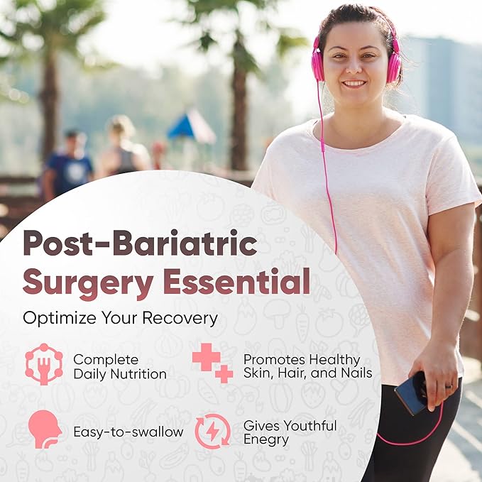 Bariatric Multivitamin with Iron - Easy-to-Swallow Capsule for Post Bariatric Surgery - Post Sleeve and Post Bypass with 42 Fruit & Veggies Blend - 60 Liquid Capsules - 1 Months’ Supply