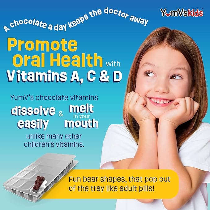 YUM-V'S - Kids Multivitamin Chewable Chocolate Bears - Multivitamin for Kids Supplement - 16 Vitamins & Minerals - Vitamins Including D, Zinc, C, B Complex & More, 60 Count Pack of 2