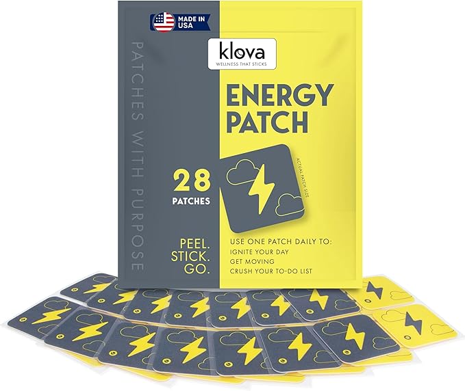 Klova Energy Patches with Caffeine, Green Tea Extract, Peppermint Leaf Extract, Vitamin B3 and Vitamin B6 - for Enhanced Morning Wakefulness