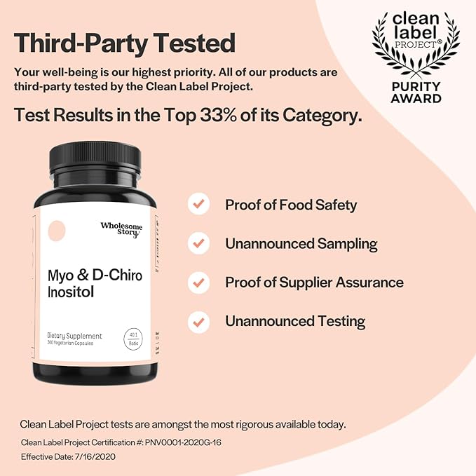 Wholesome Story Inositol Supplement | Myo Inositol & D-Chiro Inositol 2050mg | Hormonal Balance & Ovarian Support | 90 Day Supply