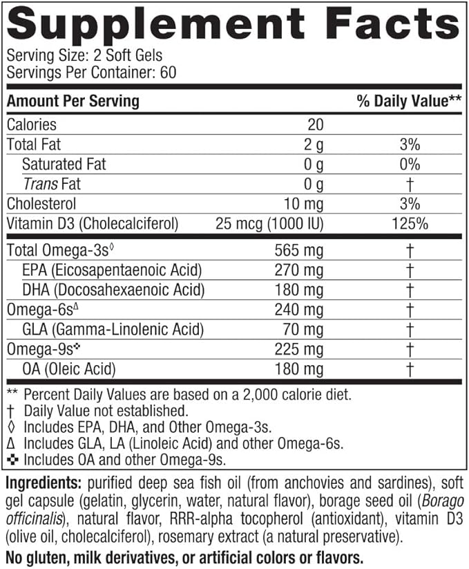 Nordic Naturals Complete Omega-D3, Lemon Flavor - 120 Soft Gels - 565 mg Omega-3 + 70 mg GLA + 1000 IU Vitamin D3 - EPA & DHA - Healthy Skin & Joints, Cognition, Positive Mood - Non-GMO - 60 Servings