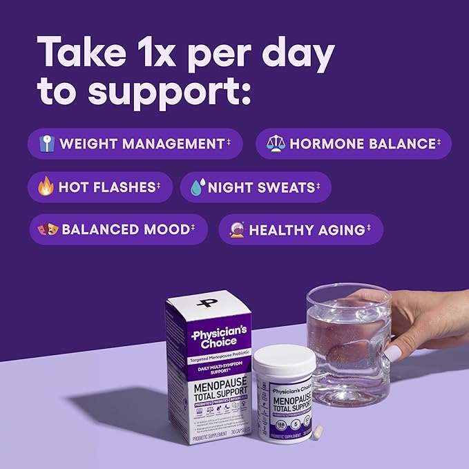 Physician's CHOICE Menopause Probiotic Supplement for Women - Supports Hormone Balance, Hot Flashes, Night Sweats, Weight Management, Bloating & Gut Health - with Black Cohosh, Resveratrol+ - 45ct
