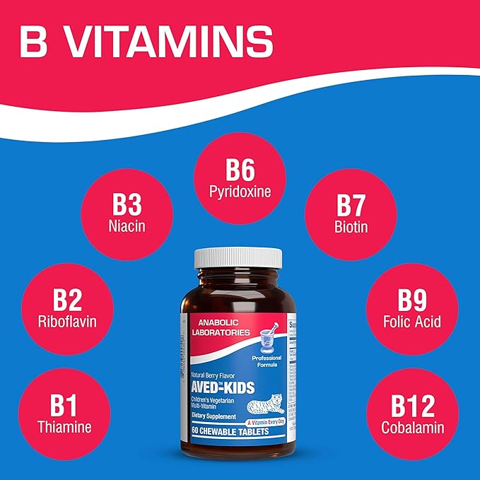 Vitamins for Kids Multivitamin with Iron - 60 Chewable Tiger Tablets with Vitamins A, B-Complex, C, D, E, Iron, Calcium, Magnesium, Zinc, and More - Natural Berry Flavor - AVED Kids