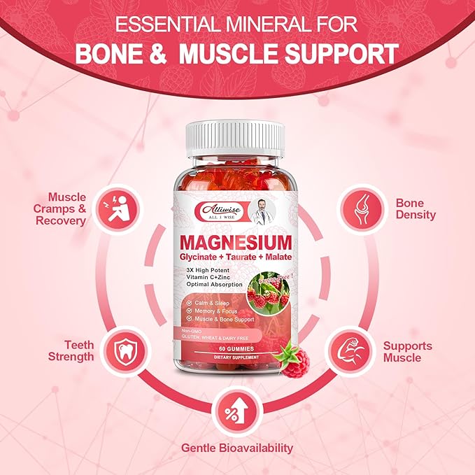 Magnesium Glycinate Gummies 500mg, Magnesium Glycinate for Adults&Kids Sugar-Free,Magnesium Complex w/Taurate,Malate, Calcium, COQ10 for Sleep & Relaxation, Calm,Brain, Muscle,Non-GMO, Vegan