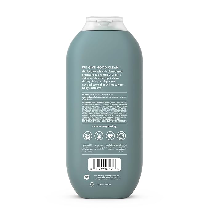 Method Men Body Wash, Sea + Surf, Paraben and Phthalate Free, 18 FL Oz (Pack of 3),Softening