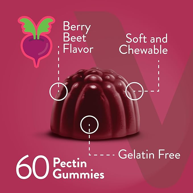 Beet Root Gummies 4000mg with Tart Cherry - for Healthy Blood Pressure Support - Vegan, Gelatin Free, Gluten Free - Tasty Chewable Berry Beet Flavored Gummy
