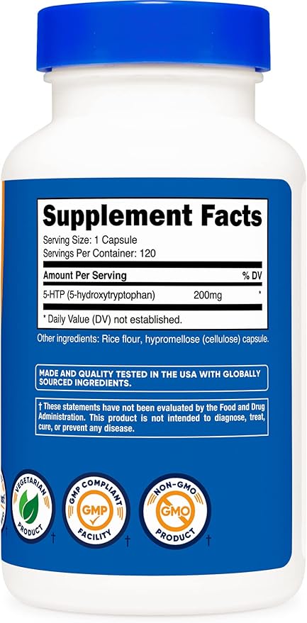 Nutricost 5-HTP 200mg, 120 Vegetarian Capsules (5-Hydroxytryptophan) - Non-GMO & Gluten Free (2 Bottles)