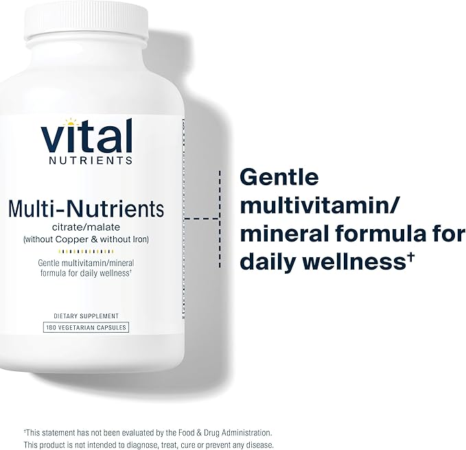 Vital Nutrients Multi-Nutrients 3|Vegetarian Multivitamin|Citrate/Malate Formula|Without Copper or Iron| Multi Vitamin, Mineral, & Antioxidant Supplement| Gluten, Dairy, Soy Free|Non-GMO|180 Capsules