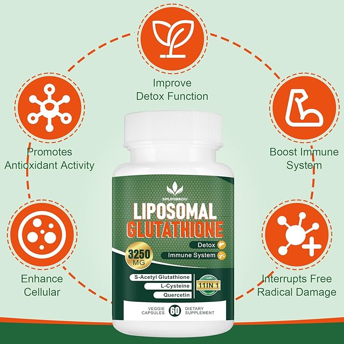 3250 MG Liposomal Glutathione Supplement,Reduced L-Glutathione with Resveratrol,Quercetin, Antioxidant Supplement for Immune System,Gluten Free & Non-GMO, 180 Capsules