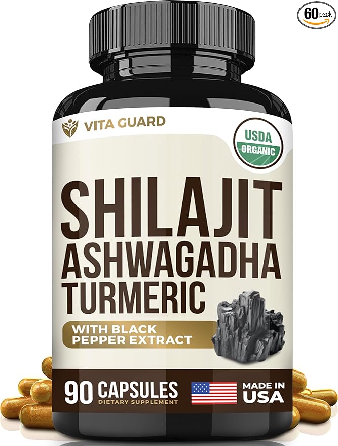 Himalayan Shilajit with Turmeric Curcumin & Ashwagandha - 1610mg High Potency Vegan Capsules, Fulvic Acid, 95% Curcuminoids for Joint Support, Mood Enhancement, Immune Boost, 90 Count