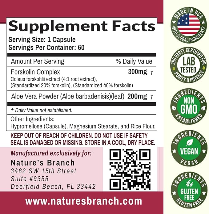 100% Ultra Pure Forskolin for Weight Management Maximum Strength | Coleus Forskohlii Root Extract Powder, 40% Standardized Lean Supplement for Men & Women, Premium Extreme Boost Complex - 60 Capsules