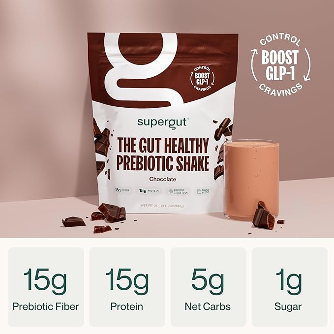 Supergut Prebiotic Shakes | Meal Replacement | Boost GLP-1 | High Protein and Fiber | No Added Sugar | Keto Food, Meal, Snack (Chocolate, 14 Servings)