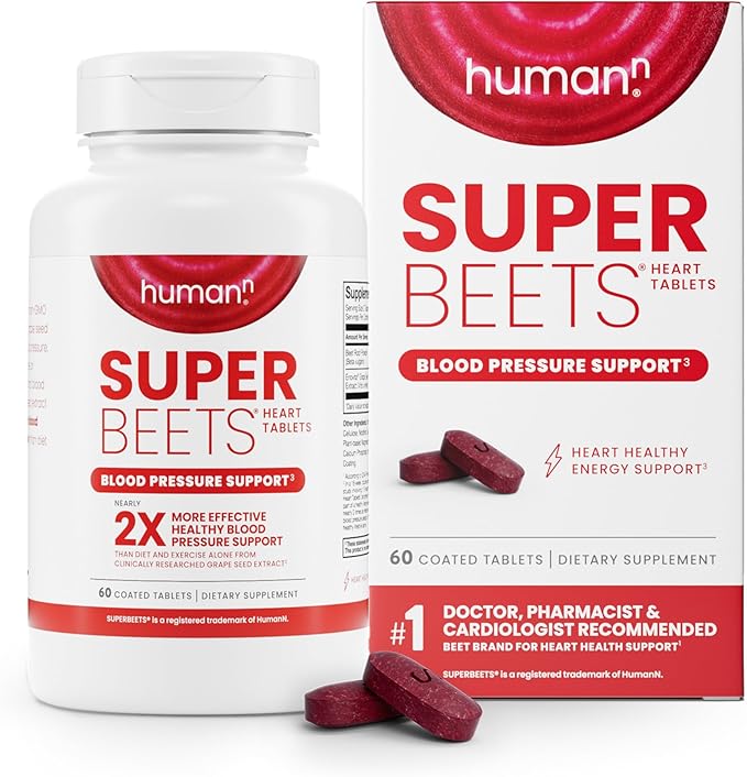 humanN SuperBeets Heart Tablets Smooth Coat 500mg – Non-GMO Powder – Clinically Studied Antioxidants, 60 Count