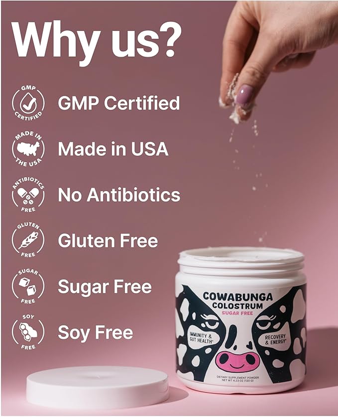 Cowabunga Colostrum - Premium, Pure & Unaltered Colostrum Powder Supplement - for Immune Support, Gut Health, Muscle Recovery & Wellness with Supergut - Kosher & Halal Certified Calostro