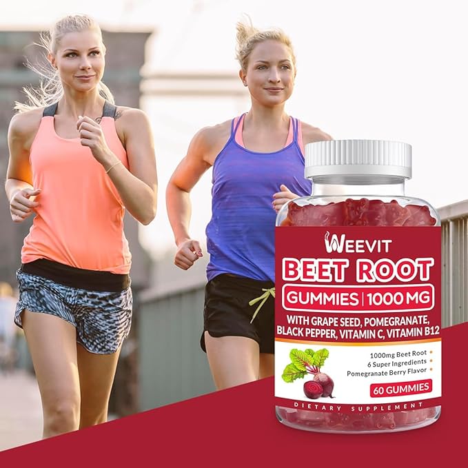 Beet Root Gummies 1000mg, Nitric Oxide Supplement for Men Women | Organic Beet Gummy with Grape Seed, Pomegranate, Black Pepper, Vitamin C, B12 (2-Pack)