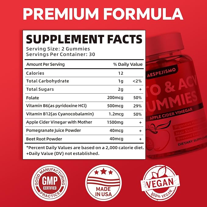 Keto ACV Gummies 1500MG – Premium Apple Cider Vinegar Formula with Pomegranate, Beet Juice, Vitamin B12 B6 – Vegetarian Friendly 180 Gummys
