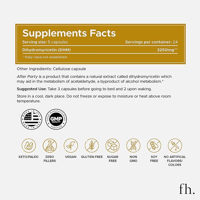 After Party DHM Dihydromyricetin Supplement | Supports Liver, Metabolism, Energy Levels, Post-Celebration Relief | Feel Refreshed, 650mg Per Pill | 3 Bottles, 72 Servings