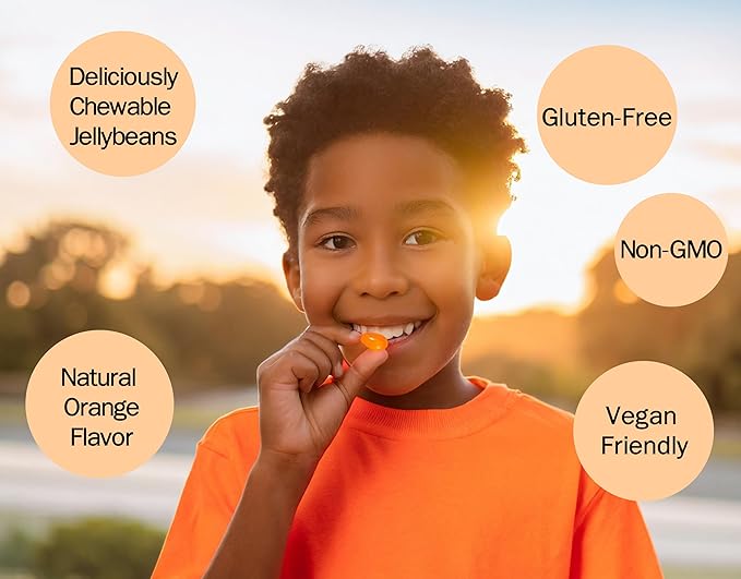 Kids Vitamin C+ Jellybeans 80mg - Natural Orange Flavor- Gluten Free -Vegan Friendly - Non GMO