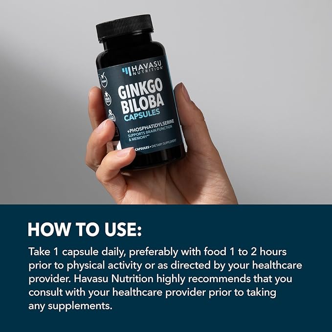 Ginkgo Biloba 120mg - Nootropic that Supports Brain Health, Mental Alertness, Memory & Focus - Energy and Focus Supplement With Ginkgo Biloba Extract and Phosphatidylserine - 60 Non-GMO Capsules