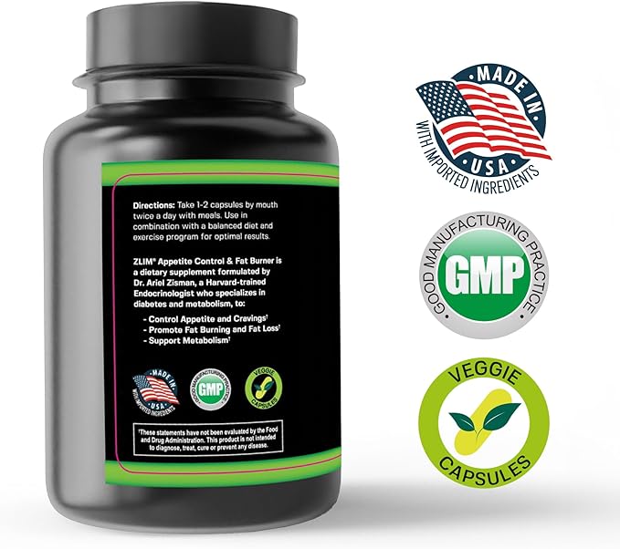 Zlim Appetite & Weight Control Dietary Supplement for Men and Women – Increase Fiber and Antioxidant Intake, Energy Booster, All Natural Ingredients (90 Veggie Capsules)