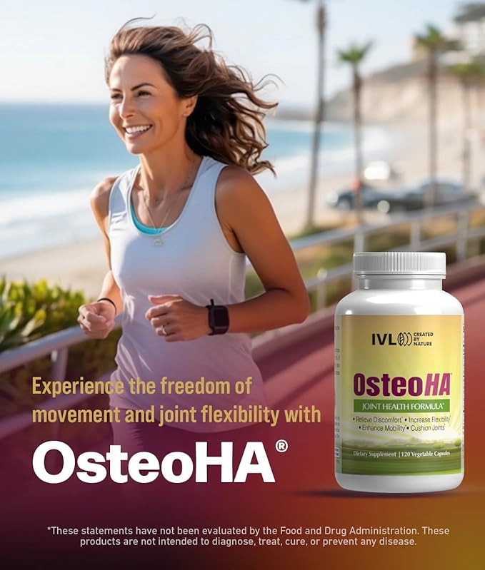 IVL OsteoHA Joint Health Formula - Joint Health Support Supplements - with Hyaluronic Acid - Flexibility, Mobility, Lifestyle - with Boswellia, Vitamin C (120 Vegetable Capsules)