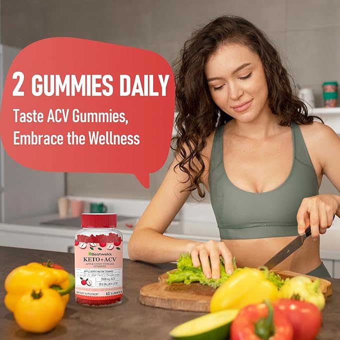 Apple Cider Vinegar Gummies, Max Strength 2000mg ACV Gummies with Probiotics, B12 and Keto Support, For Digestion, Metabolism, Detox, Gut & Immune Health, Gelatin-Free, Vegan & Non-GMO, 120 Gummies