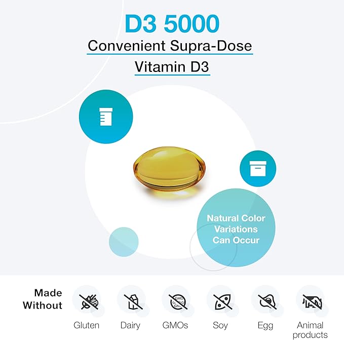 XYMOGEN D3 5000 - Bioavailable Vitamin D3 5000 IU (125 mcg) - High Potency Vitamin D Supplement to Support Immune Health, Bone + Heart Health (90 Gelatin Softgels)