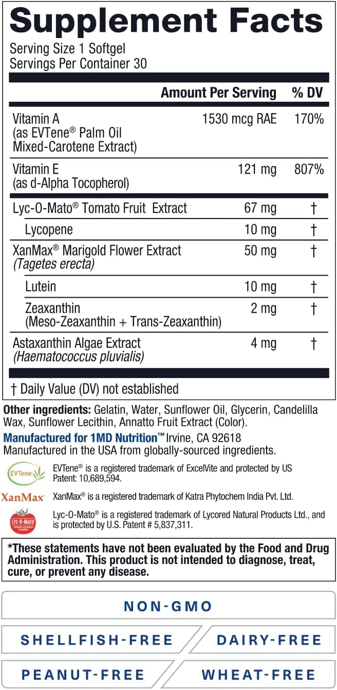 1MD Nutrition VisionMD Eye Vitamin CARMIS - with OptiLut Lutein & Zeaxanthin | Supports Vision Health, Everyday Eye Strain, & Occasional Dry Eye | 60 Softgels (2-Pack)