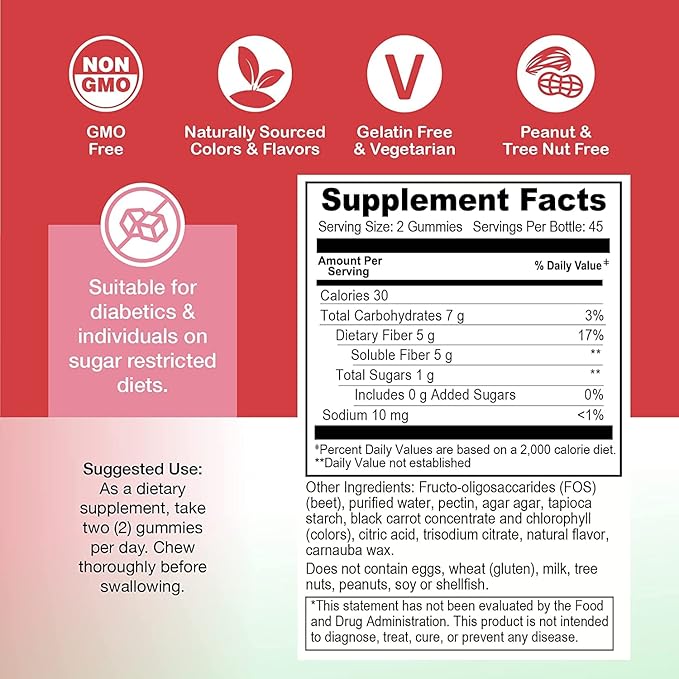Yum-Vs - Prebiotic Fiber Gummies for Adults & Kids - 5g Digestive Aid Gummy Fiber Supplement - Keto Friendly Prebiotic Daily Fiber Supplement for Women & Men - No Sugar Added Dietary Fiber (90 Count)
