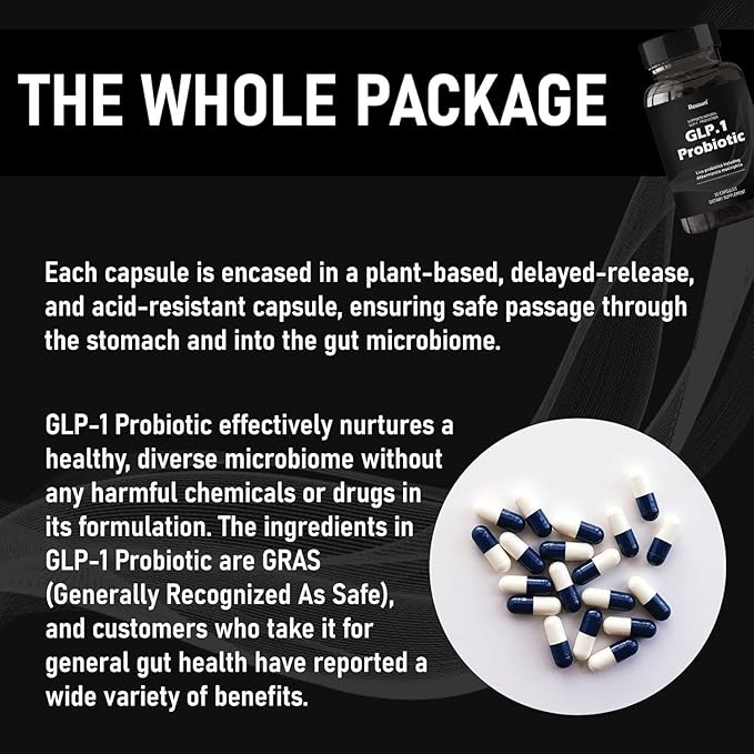 GLP-1 Probiotic 30 Capsules - 500M AFU Multi-Strain Probiotic + Prebiotic, Naturally Support GLP-1 Production & Curb Appetite, Delayed Release, Third-Party Tested, for Men & Women (1-Pack)