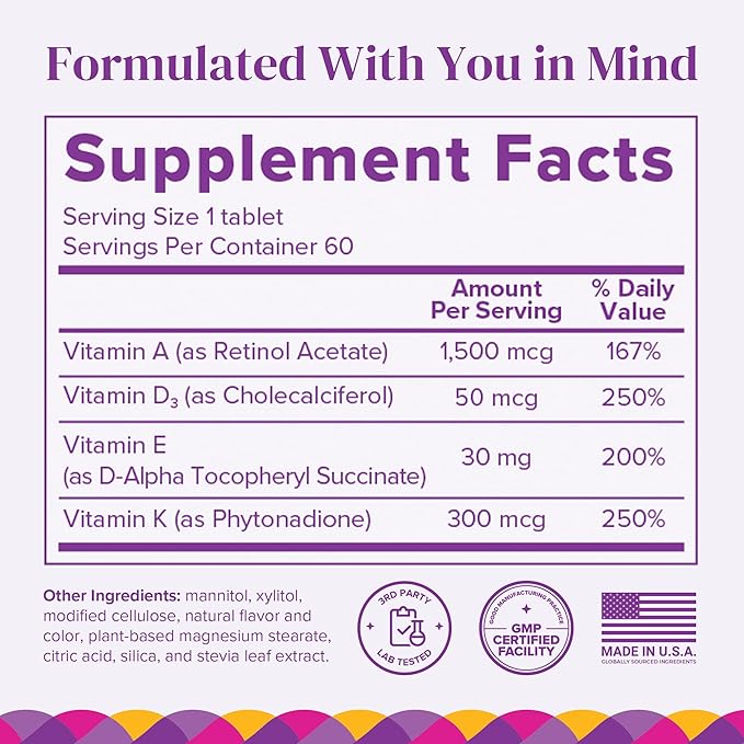 Barimelts ADEK - 60 Fast-Dissolving Tablets (2-Month Supply) - Sugar-Free Bariatric Vitamins for Women Including Vitamin A, Vitamin D, Vitamin E & Vitamin K, Natural Strawberry Flavor